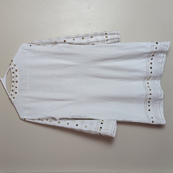 MICHAEL Michael Kors 100% Linen Tunic Dress W/ Gold + Shiny Embellishments - Picture 5 of 6